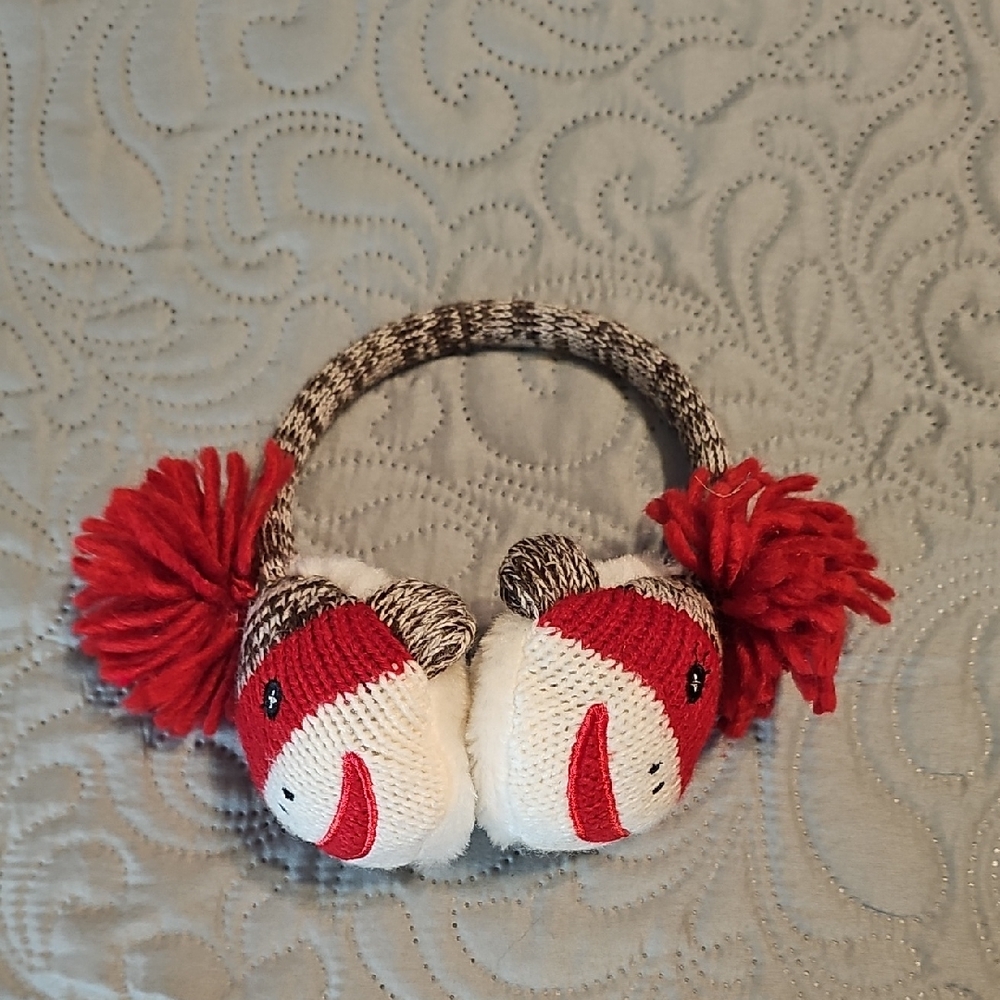 Kids Red and White Monkey Ear Muffs